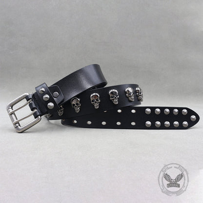 Punk Western Studded Skull Genuine Leather Belt