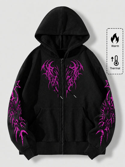 Men's Goth Red Graphic Zip-Up Hoodie