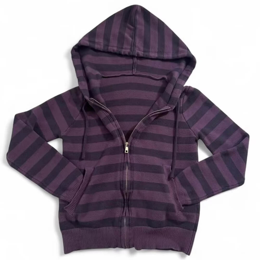 Purple & Black Striped Lightweight Knit Hoodie