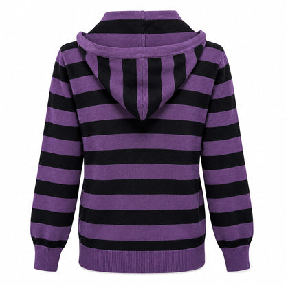 Purple & Black Striped Lightweight Knit Hoodie