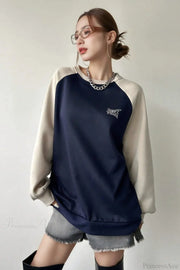 Raglan Sleeve Color Block Crew Neck Relaxed Sweatshirt