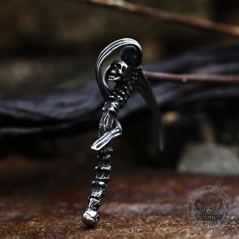 Reaper Scythe Stainless Steel Skull Pendant