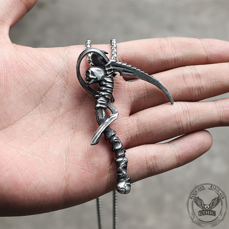 Reaper Scythe Stainless Steel Skull Pendant