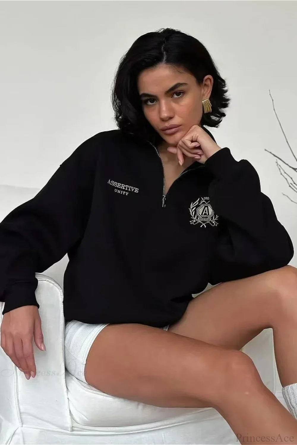 Relaxed Fleece-Lined Half-Zip Stand Collar Convertible Sweatshirt