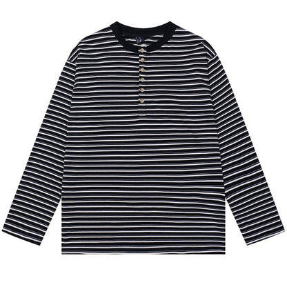Relaxed Striped Button Up Long Sleeve Top