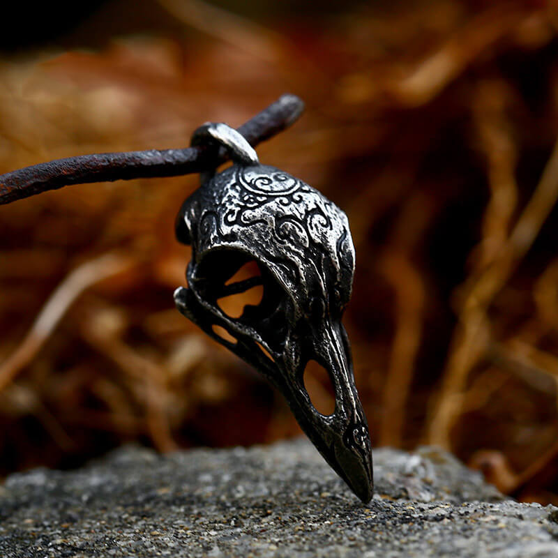 Retro Raven Stainless Steel Skull Pendant
