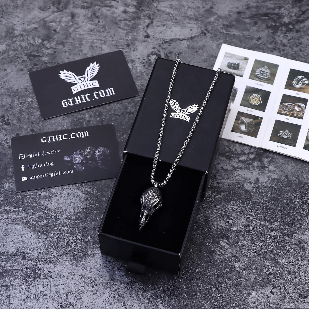 Retro Raven Stainless Steel Skull Pendant