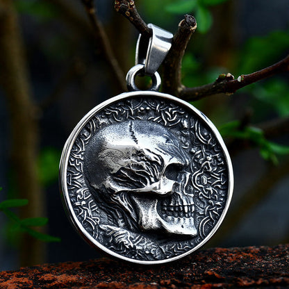 Round Stainless Steel Skull Pendant