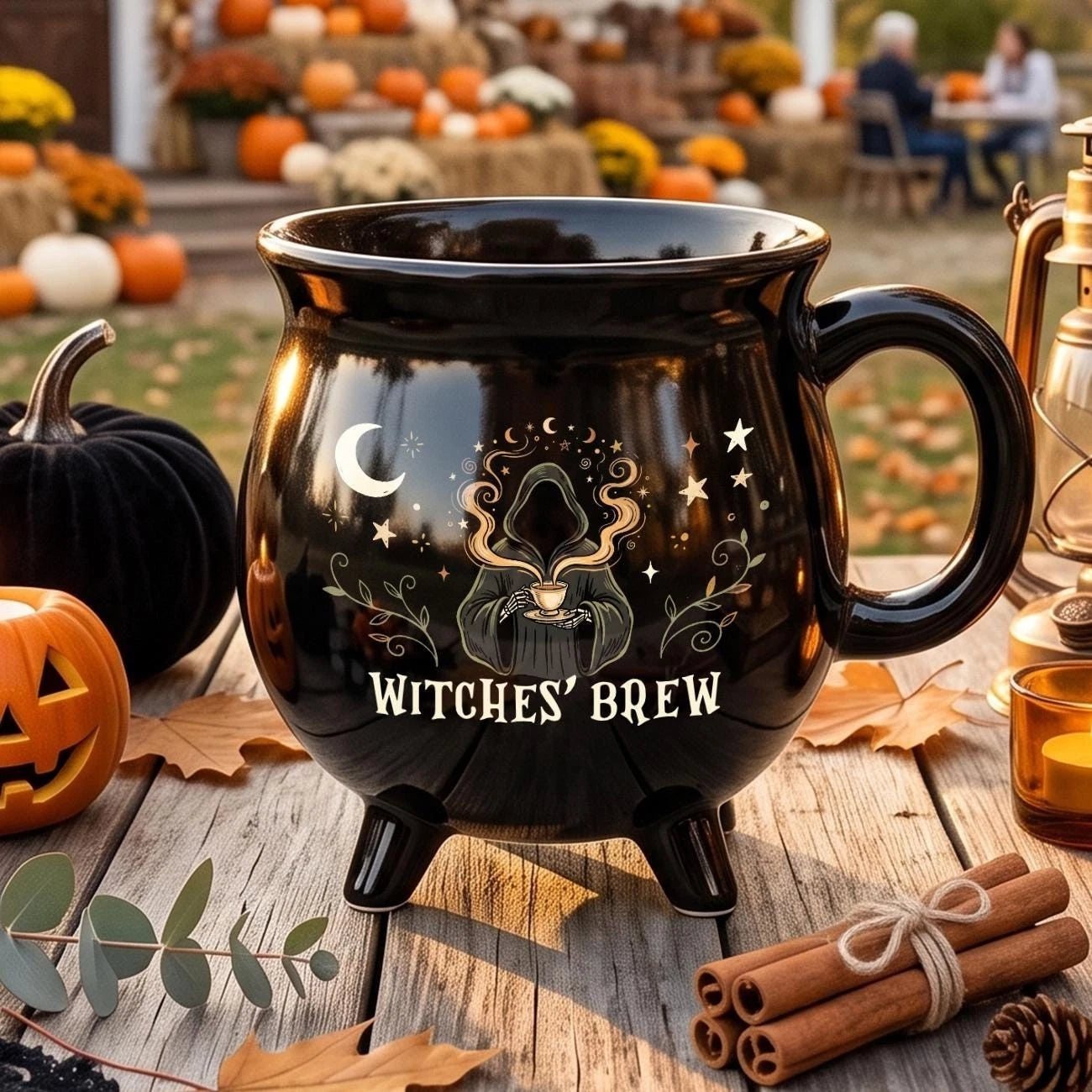Witches Brew Cauldron Black Ceramic Mug
