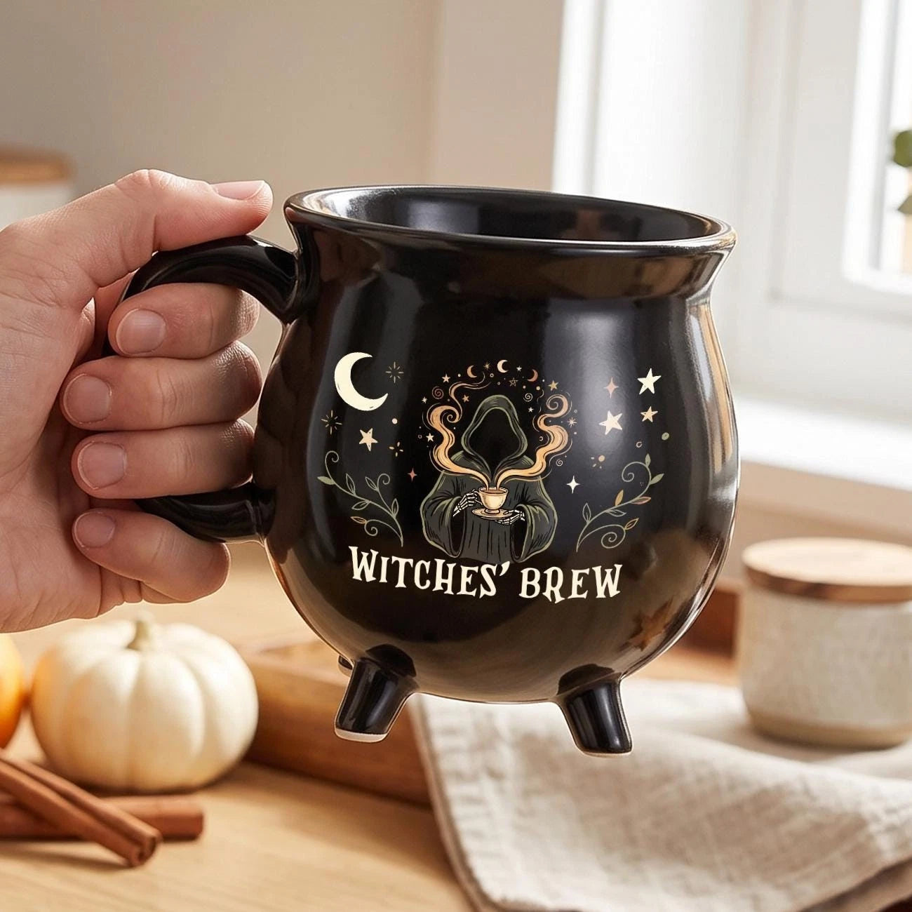 Witches Brew Cauldron Black Ceramic Mug
