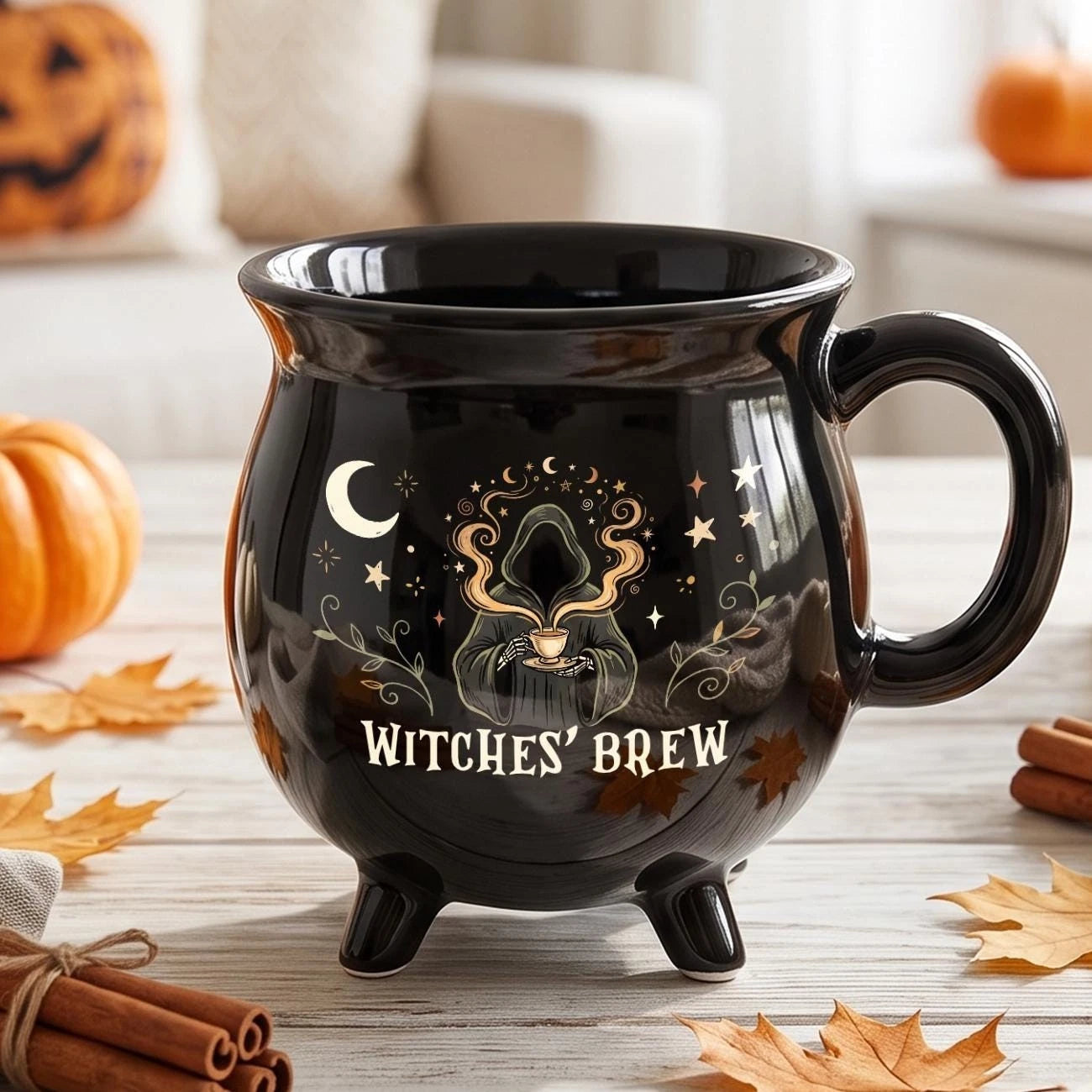 Witches Brew Cauldron Black Ceramic Mug