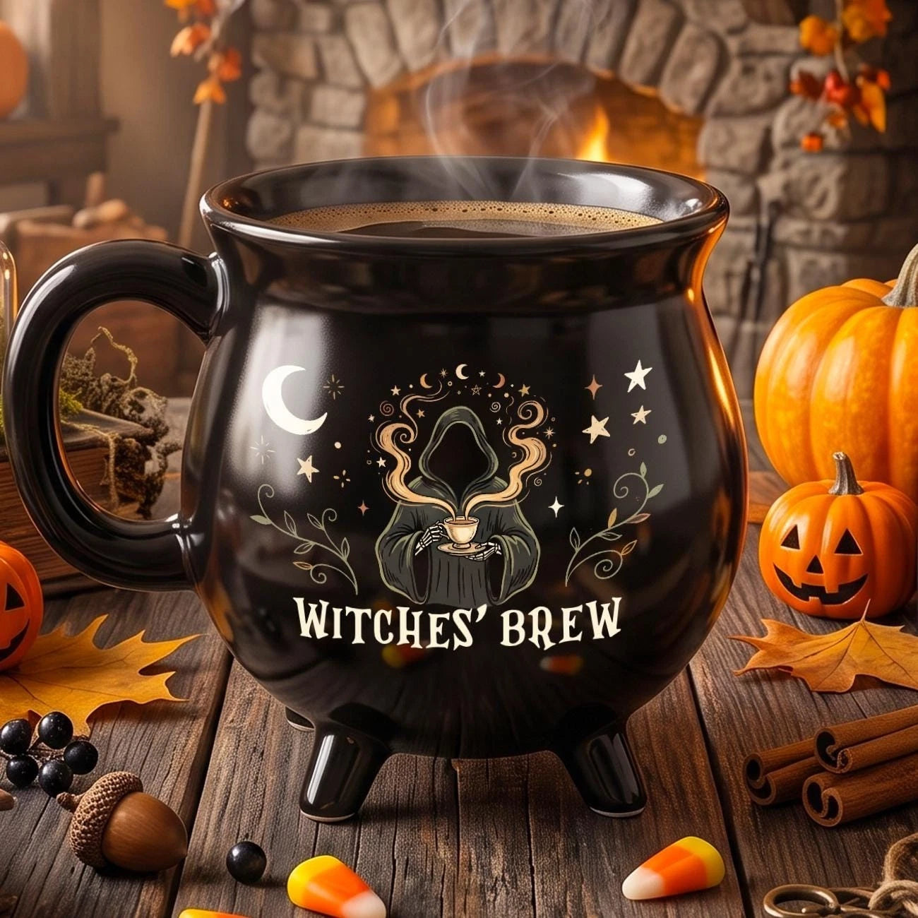 Witches Brew Cauldron Black Ceramic Mug