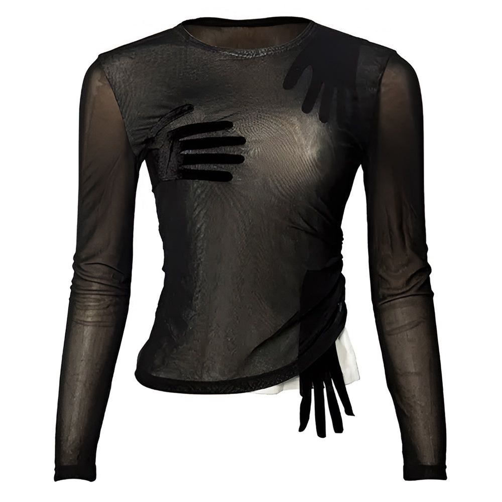 Sheer Hand Print Long Sleeve Top