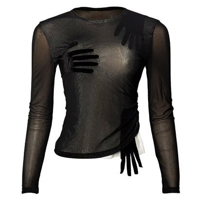 Sheer Hand Print Long Sleeve Top