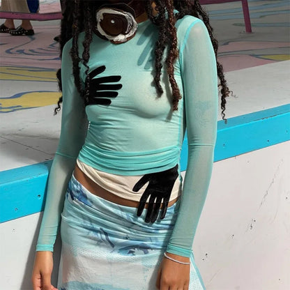 Sheer Hand Print Long Sleeve Top