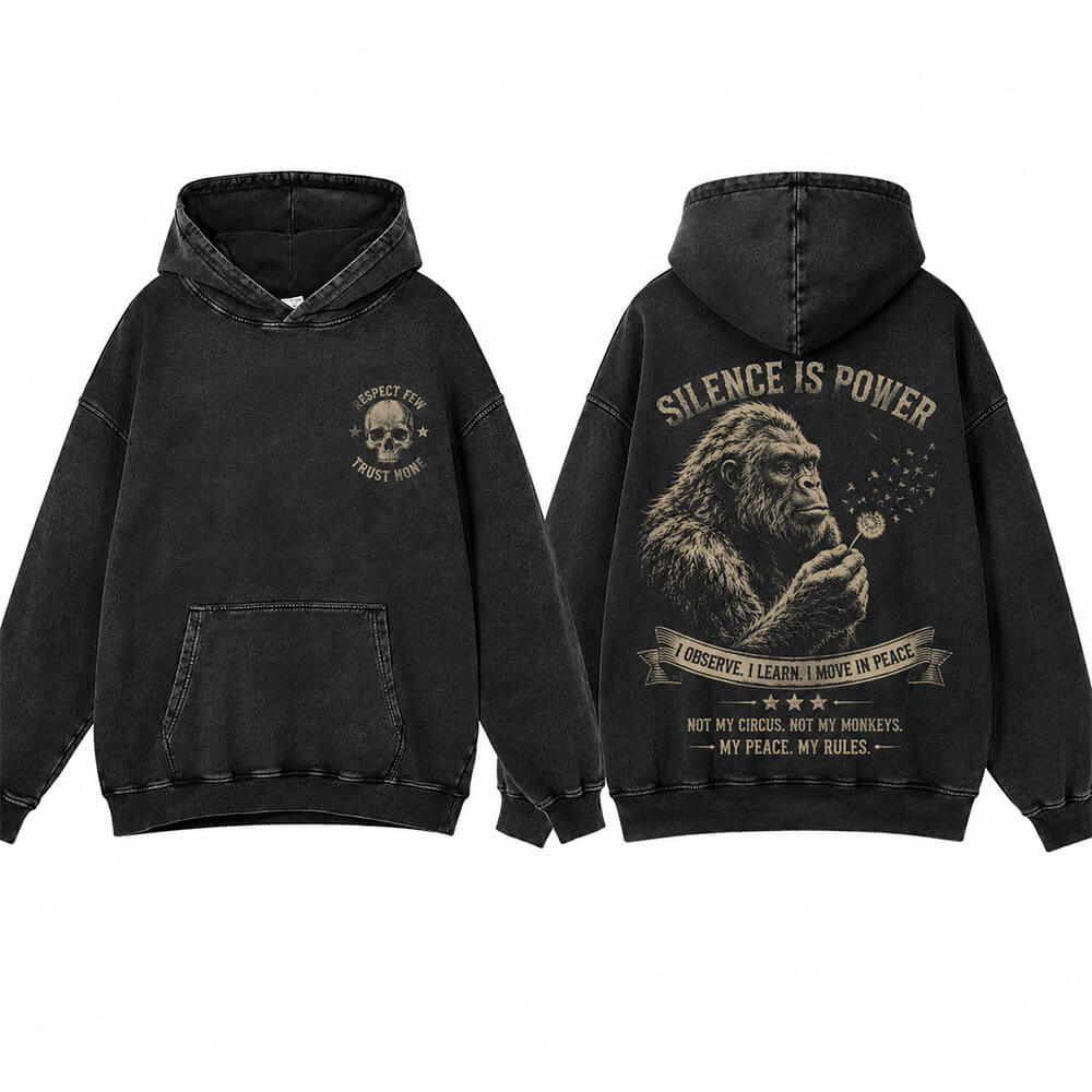 Silence Is Power Gorilla Skull Vintage Washed Hoodie