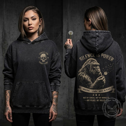 Silence Is Power Gorilla Skull Vintage Washed Hoodie