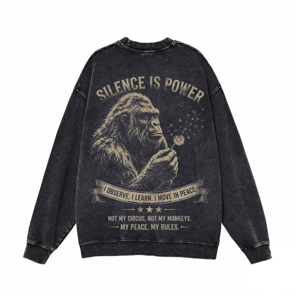Silence Is Power Gorilla Skull Vintage Washed Sweatshirt