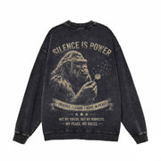 Silence Is Power Gorilla Skull Vintage Washed Sweatshirt