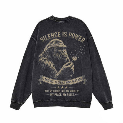 Silence Is Power Gorilla Skull Vintage Washed Sweatshirt