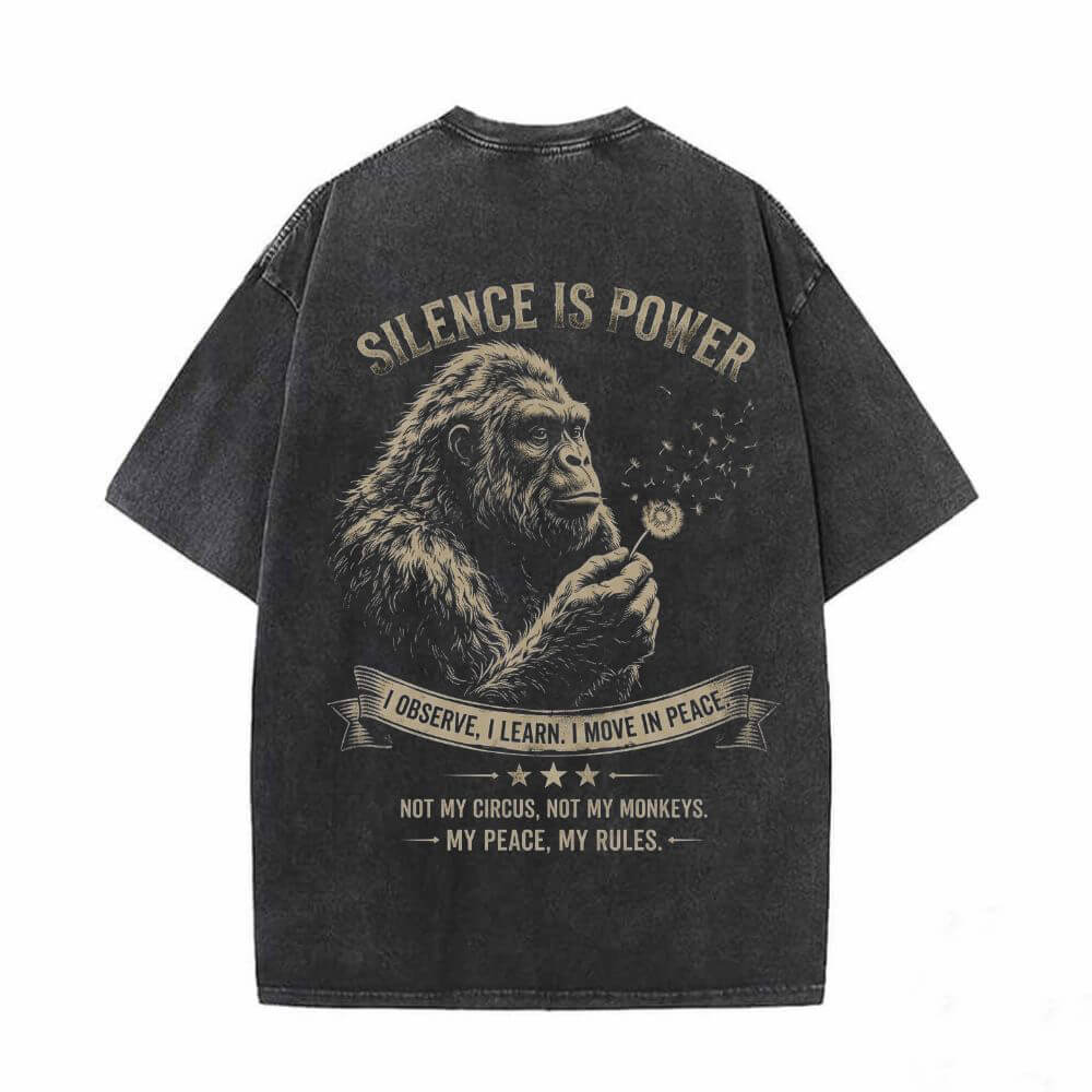 Silence Is Power Gorilla Skull Vintage Washed T-shirt