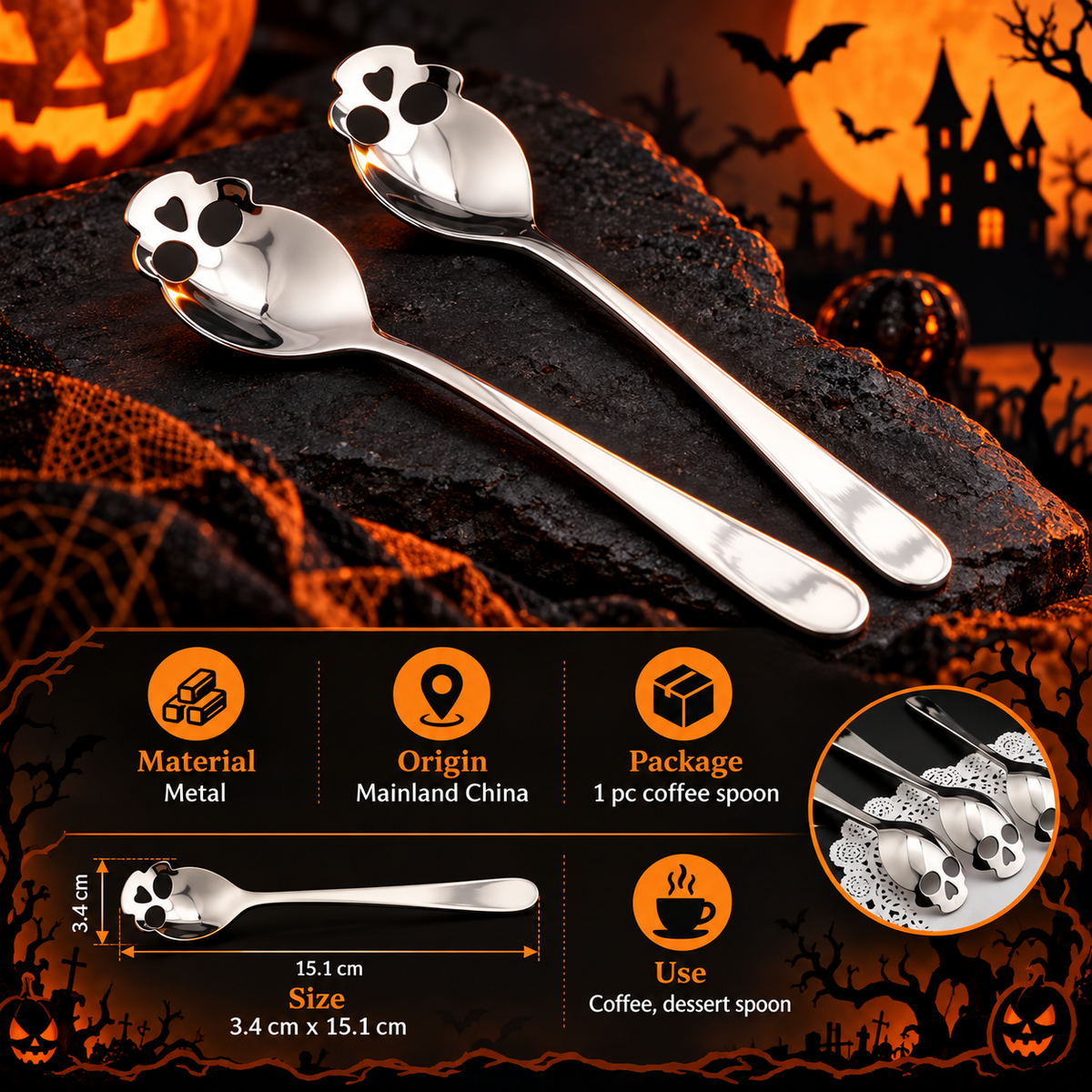 Stainless Steel Skull Spoons (4pcs)