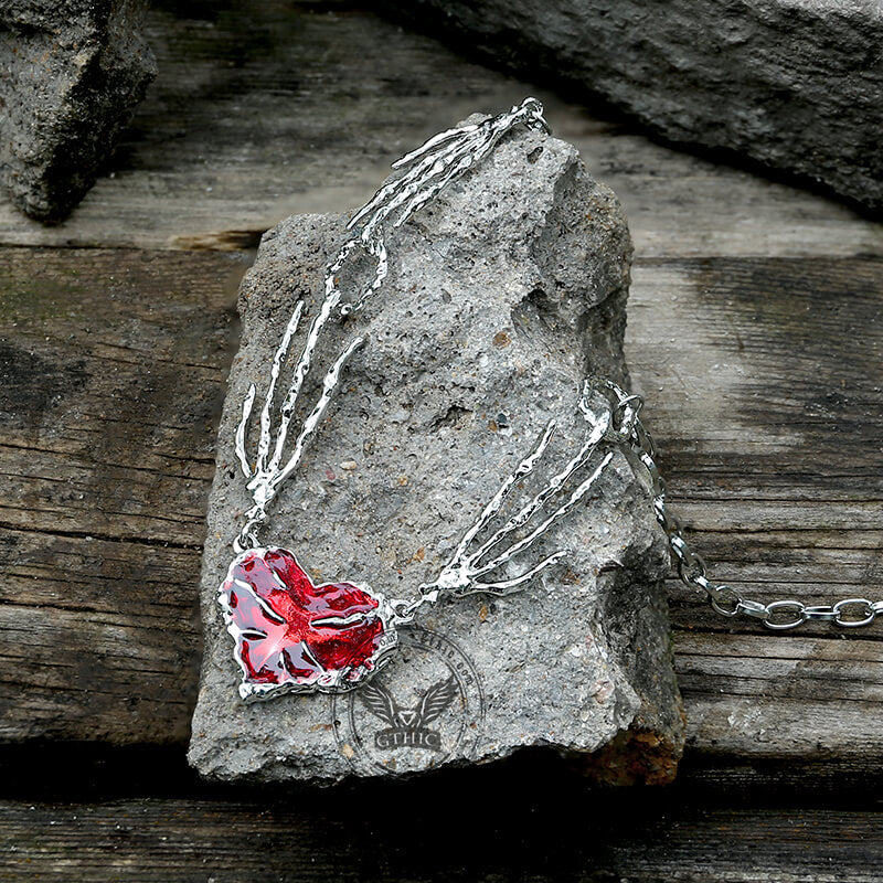 Skeleton Hands Red Heart Alloy Choker Necklace