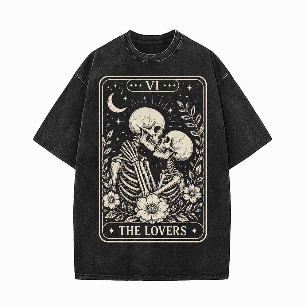 Skeleton Lovers Tarot Card Vintage Washed T-shirt