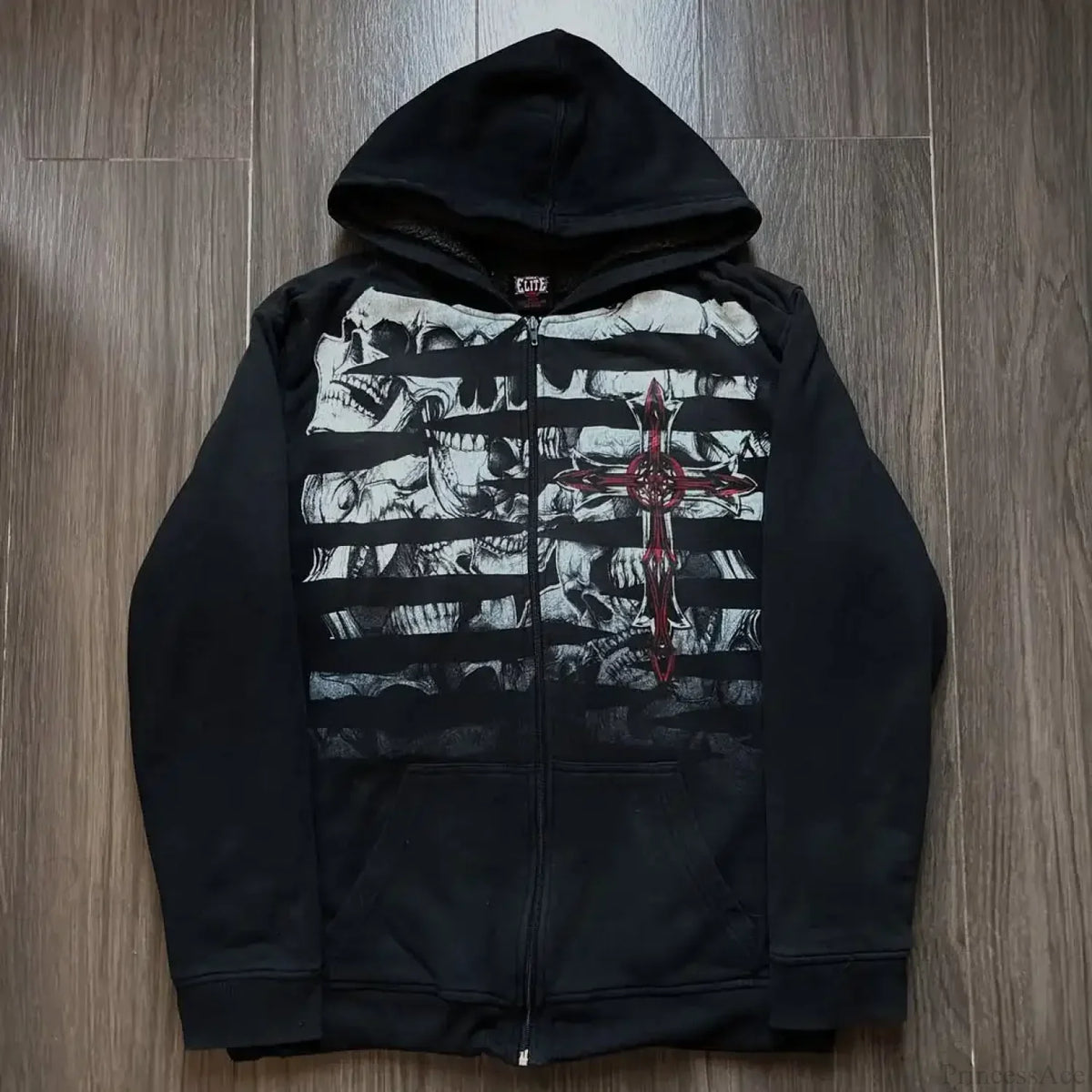Skull Patchwork Zipper Hoodie