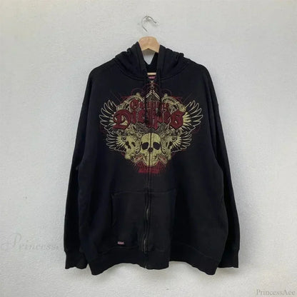 Skull Patchwork Zipper Hoodie