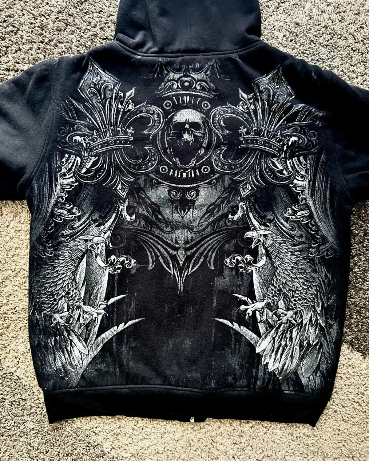Skull Print Zipper Casual Hoodie