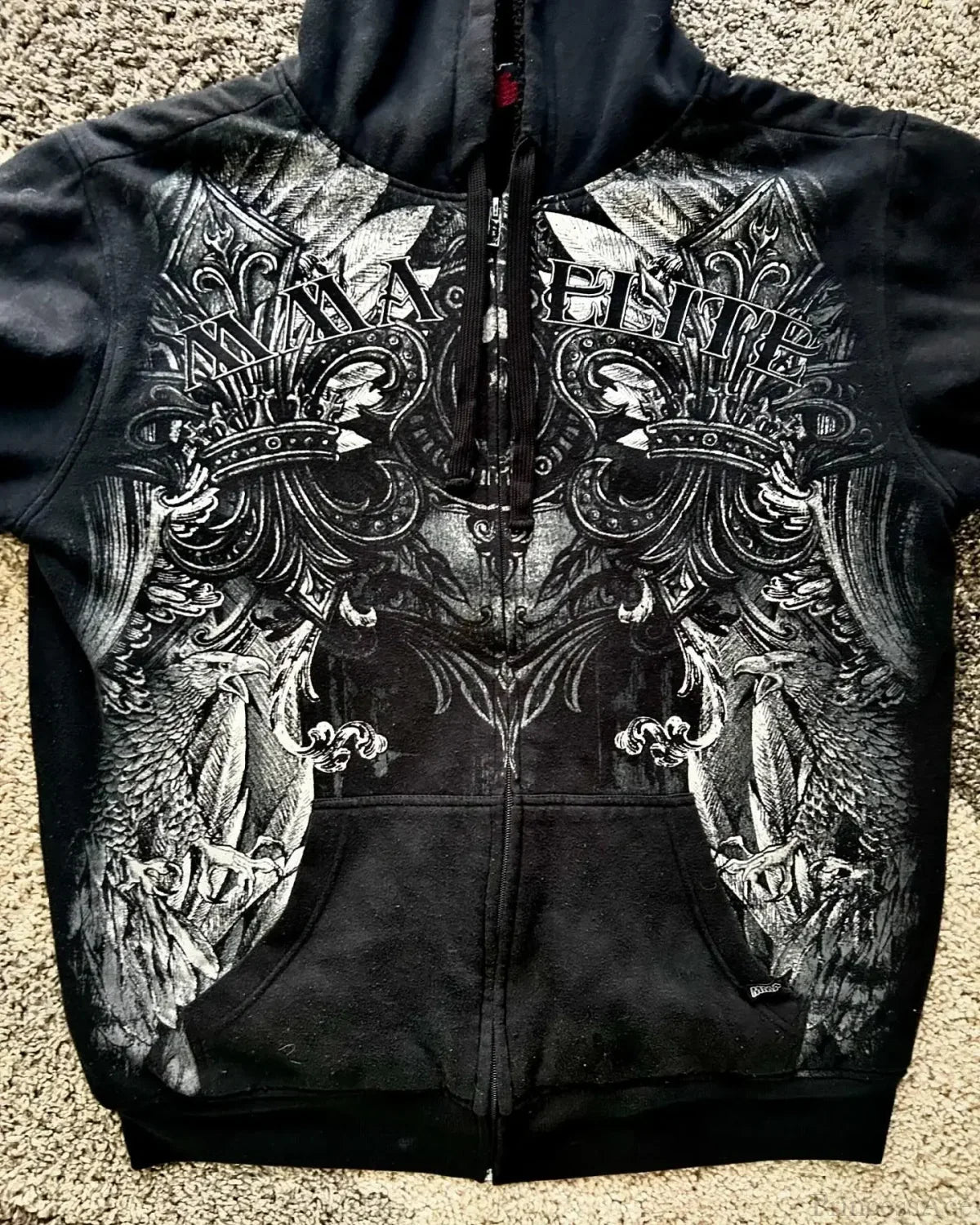 Skull Print Zipper Casual Hoodie