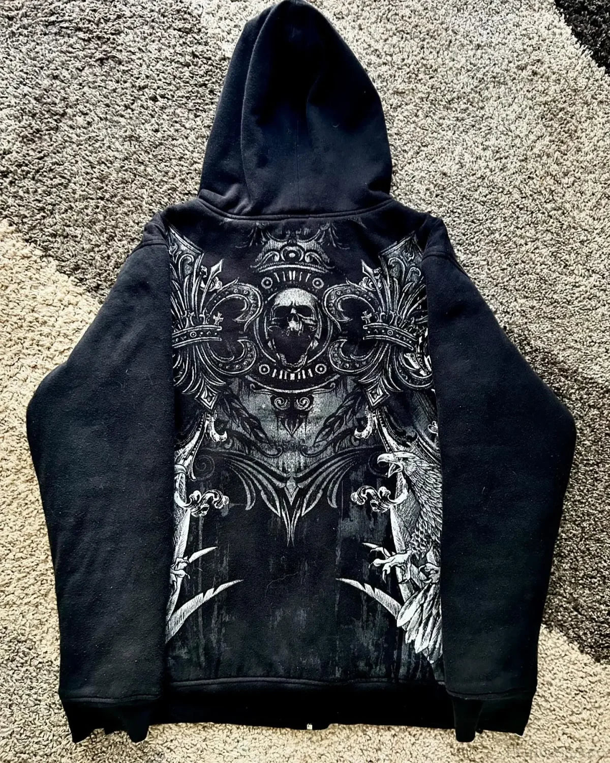 Skull Print Zipper Casual Hoodie