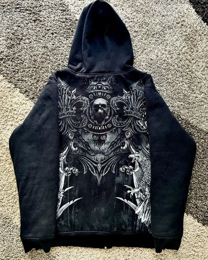Skull Print Zipper Casual Hoodie