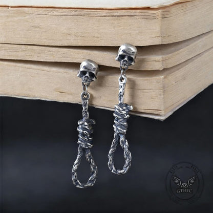 Skull And Rope Knot Sterling Silver Drop Earrings