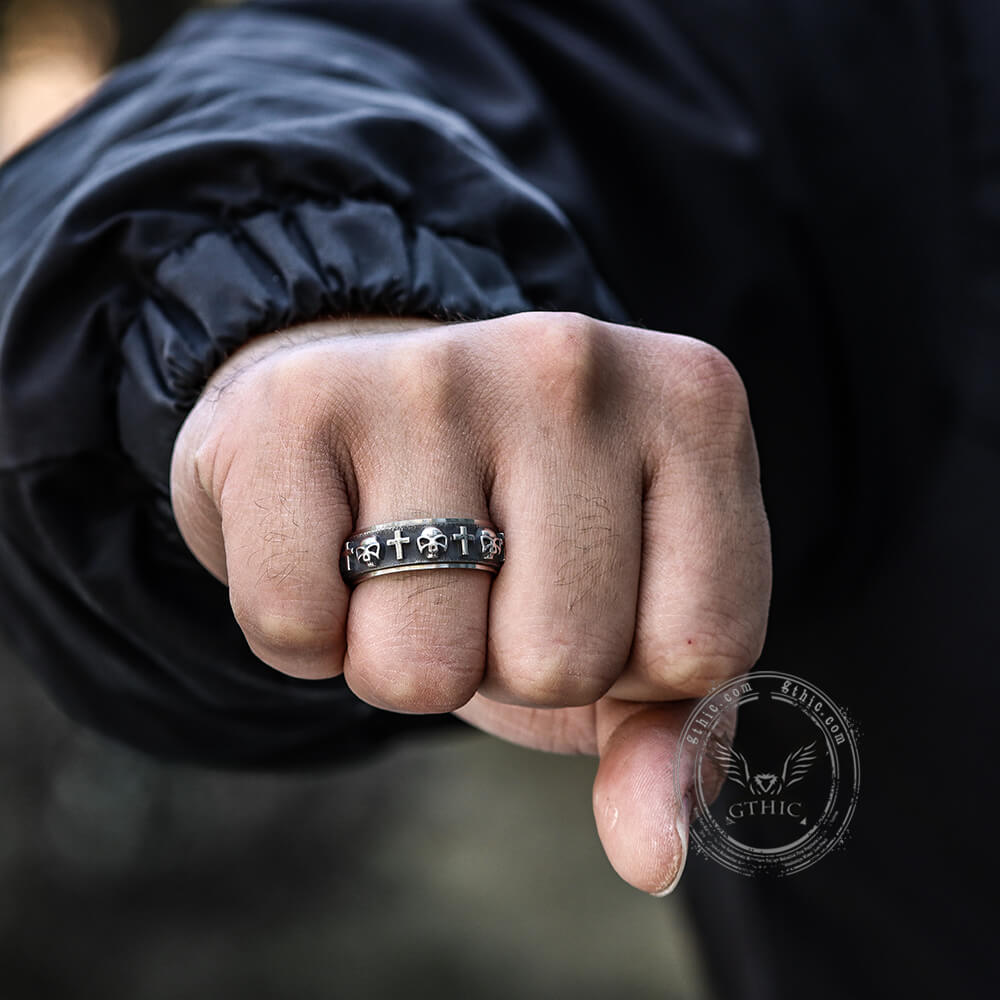 Skull Cross Stainless Steel Spinner Ring