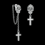 Skull Cross Sterling Silver Asymmetric Stud Earrings