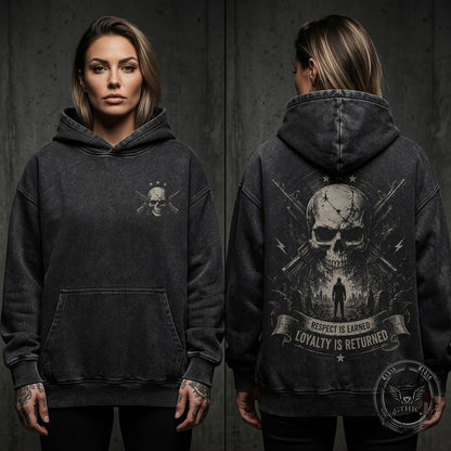 Skull Crossbones Rifle Washed Washed Cotton Hoodie