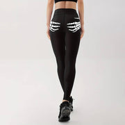 Skull Hand Print Elastic Waist Hip Lifting Pants
