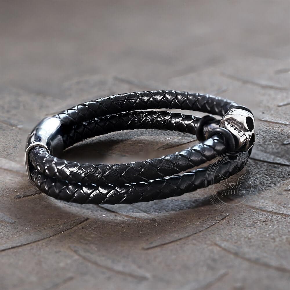 Skull Stainless Steel Leather Bracelet