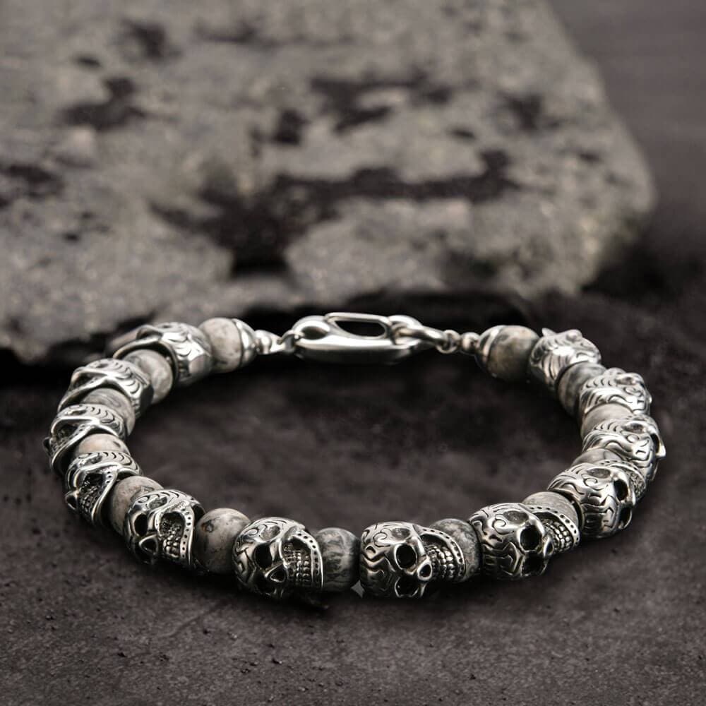 Skull Stainless Steel Natural Stone Beads Bracelet