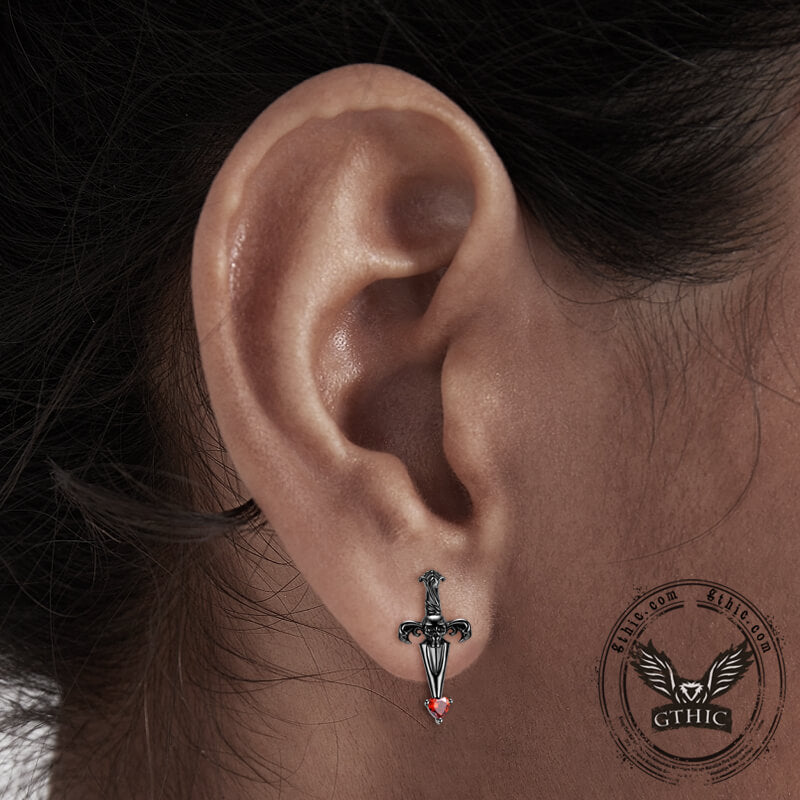 Skull Sword Sterling Silver Gothic Stud Earrings
