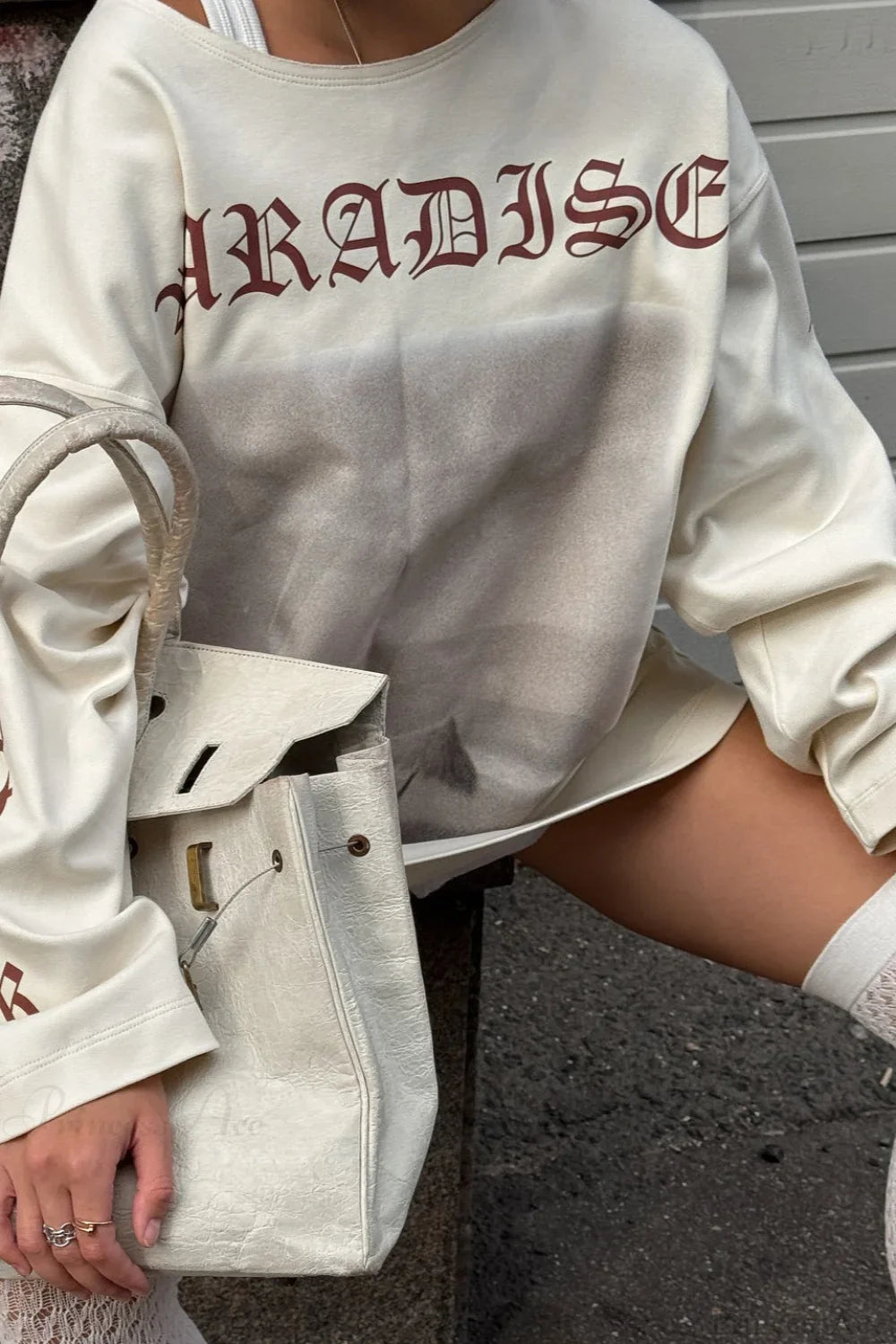 Slouchy Vintage Distressed Print Casual Sweatshirt