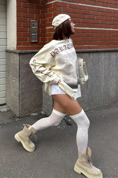 Slouchy Vintage Distressed Print Casual Sweatshirt