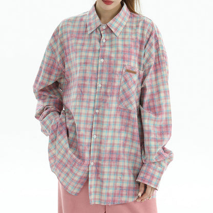 Soft Girl Plaid Button-Up Shirt