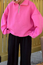 Solid Zipped Lapel Sweatshirt