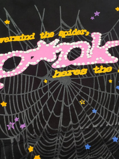 Spider Web Letter Print Fleece Cotton Thick Hoodie