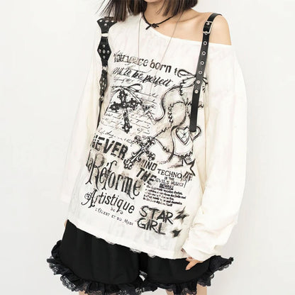 Star Girl Print One-Shoulder Top