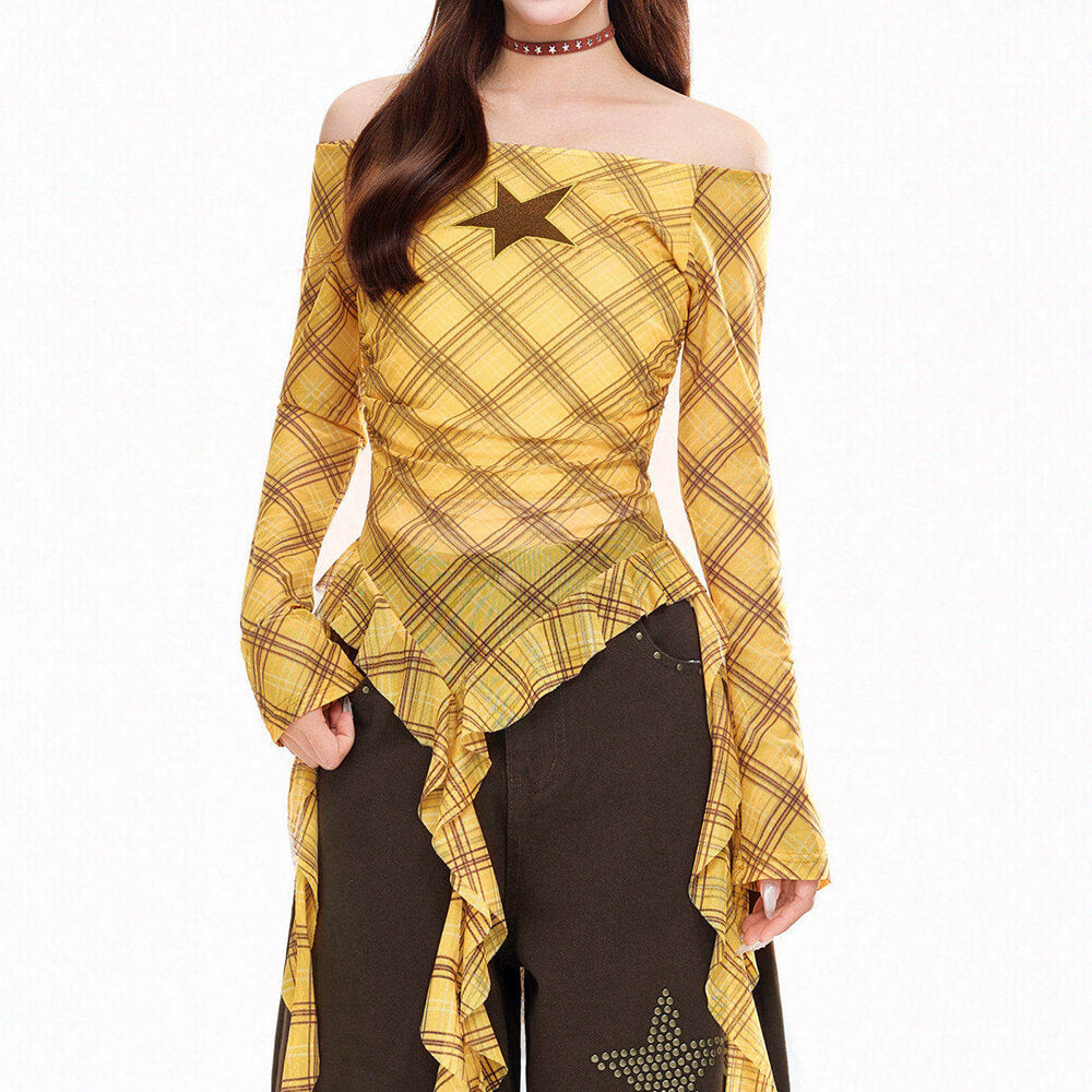 Teen Spirit Star Plaid Long Sleeve Top