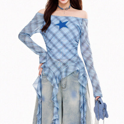 Teen Spirit Star Plaid Long Sleeve Top